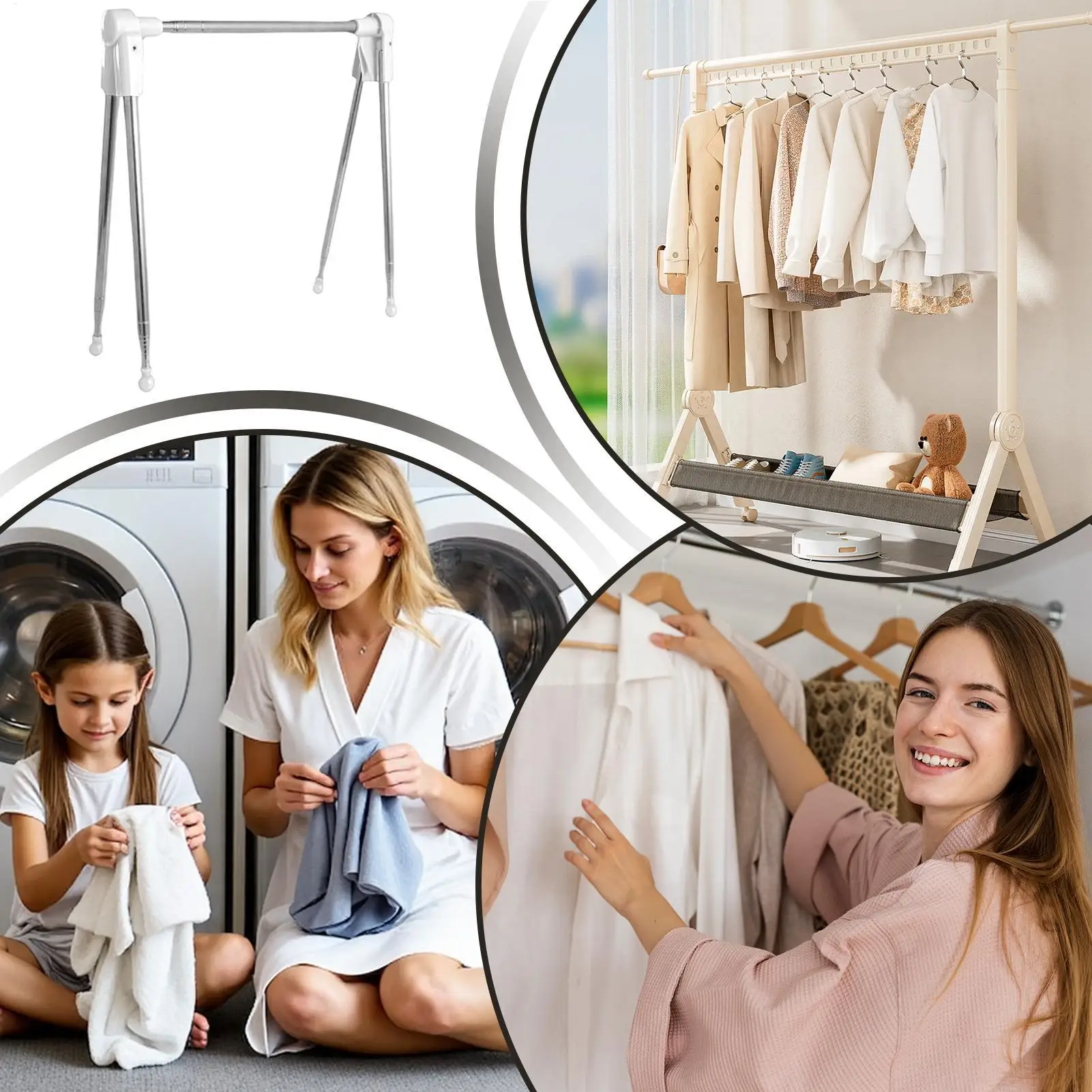 Foldable Clothes Drying Rack Stainless Steel Telescopic Garment Hanger Clothing Drying Rack For Balcony Travel Camping Bathroom