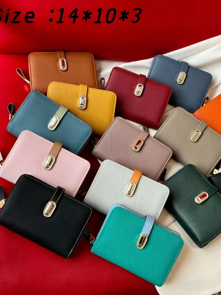 High-looking soft leather folding wallet multi-card position 2023 new genuine  leather short purse women purse 15 cm