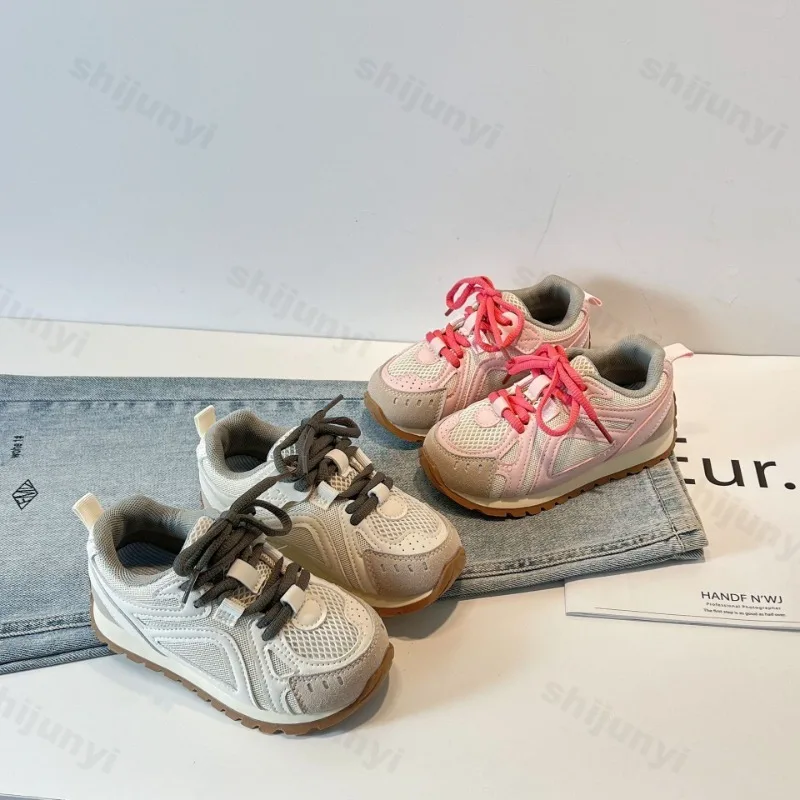 

Children's Sports Shoes 2025 New Spring Fashion Trend Soft Soled Mesh Breathable Casual Shoes Outdoor Running Lace-up Sneakers