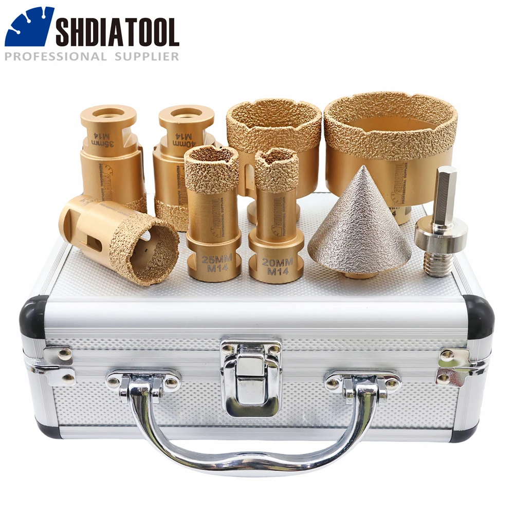 

SHDIATOOL 8Pcs Diamond Drill Bits Kit 20/25/32/35/40/50/68mm Hole Saw+50mm Diamodn Chamfer M14 Tile Core Bits Masonry Granite