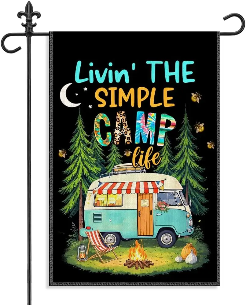Livin' the Simple Camp Life Garden Flag, 12 x 18 Inch Double Sided Camper Van Camping Outdoor Yard Patio Farmhouse Decor WWP