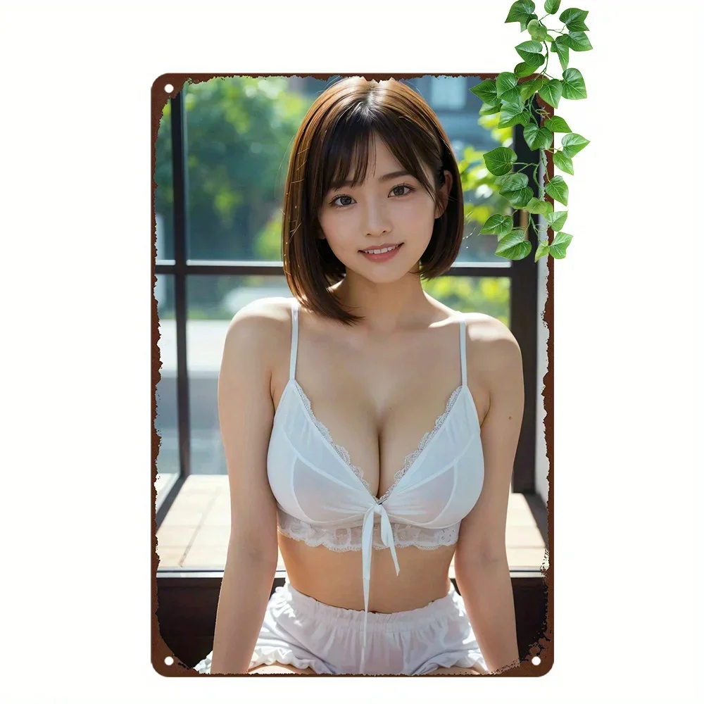 Anime Girl Metal Sign 8x12 Inch Retro Tin Poster for Home Garage Man Cave Wall Decor
