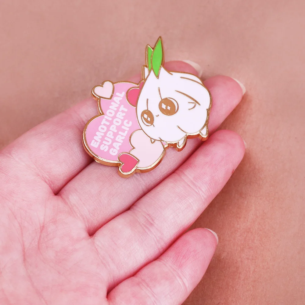 Emotional Support Garlic Positive Cute Heart Love Inspirational Badge Backpack Decoration Jewelry