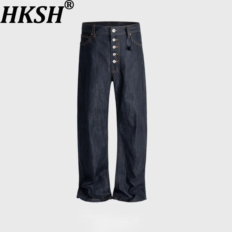 Hksh primavera outono nova maré masculina casual multi-botão design nicho calças jeans retas na moda elegante moda jeans ins hk13746