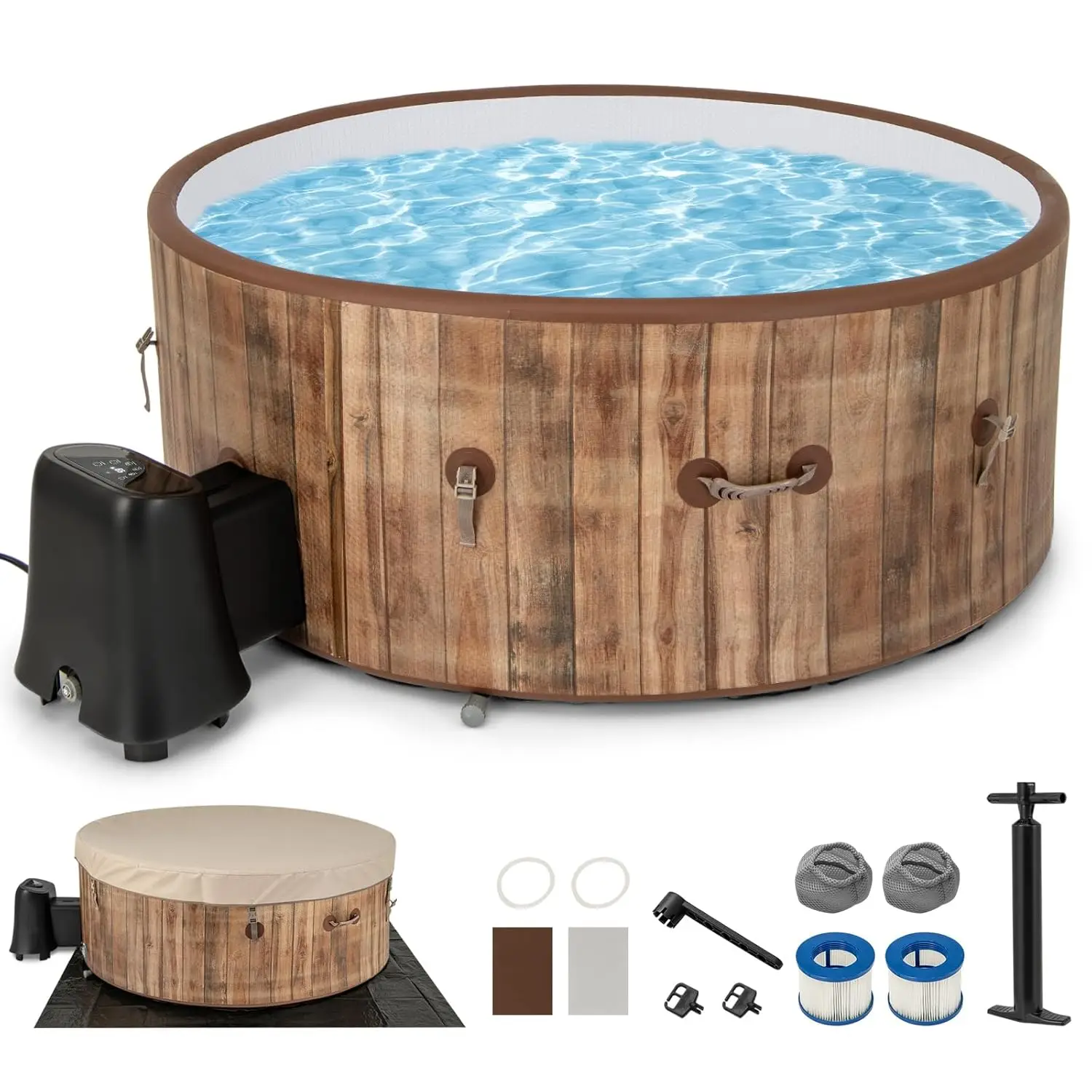 

Inflatable Hot Tub 4-6 Person 72in 120 Air Jets Drop-Stitch Heater Pump Filter Cover Ground Cloth Outdoor SPA, Custom