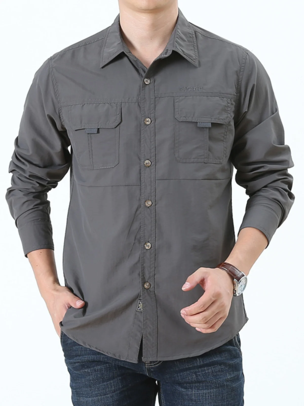 

Мужская рабочая одежда Qui Dry irt с ket Faion Urban Sle Long Sve Stand Fit Youth Casual irt на осень