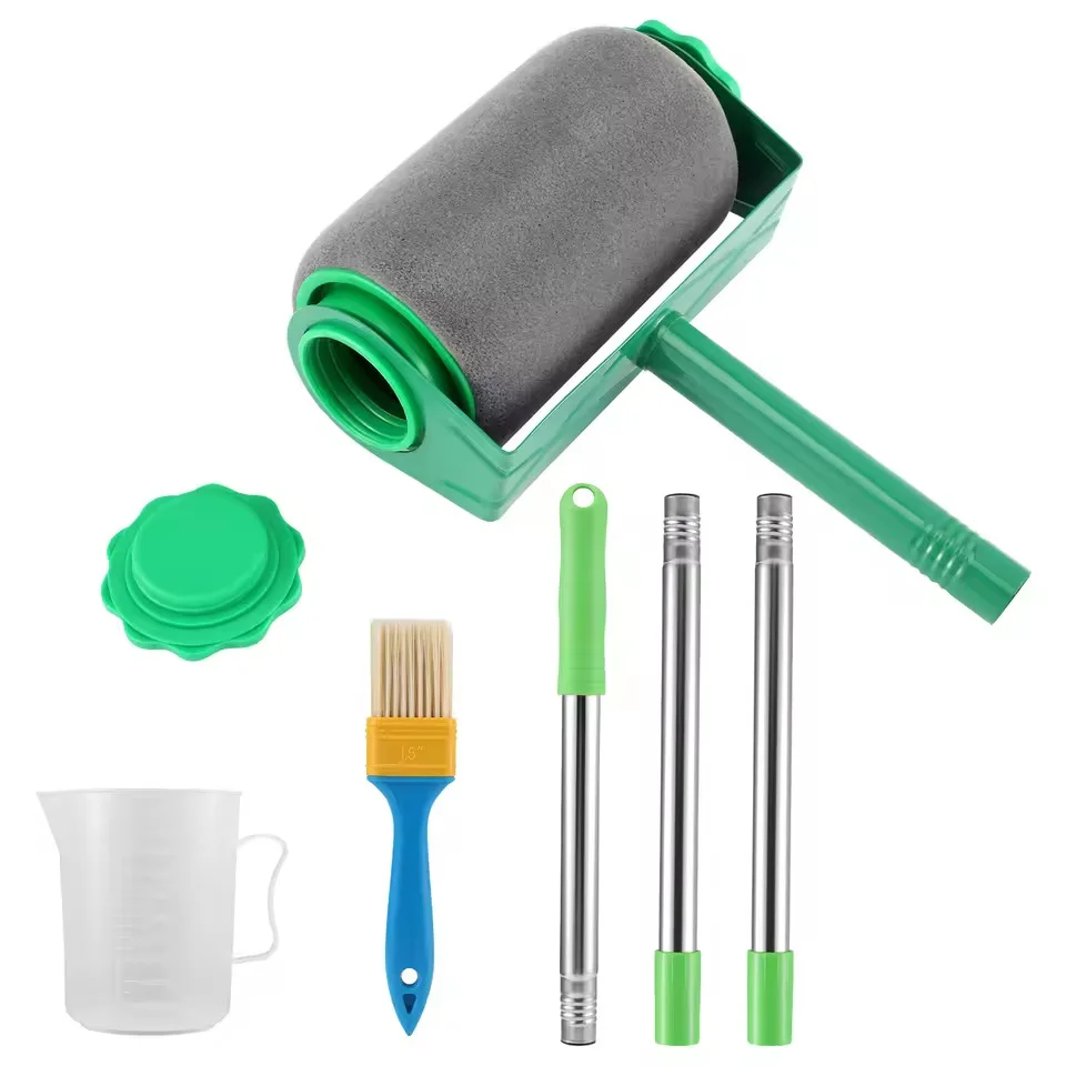 

6-Piece Paint Roller Set for Walls and Ceilings - Extendable Handle, Tray, Rollers, Stirrer, Non-Drip Design