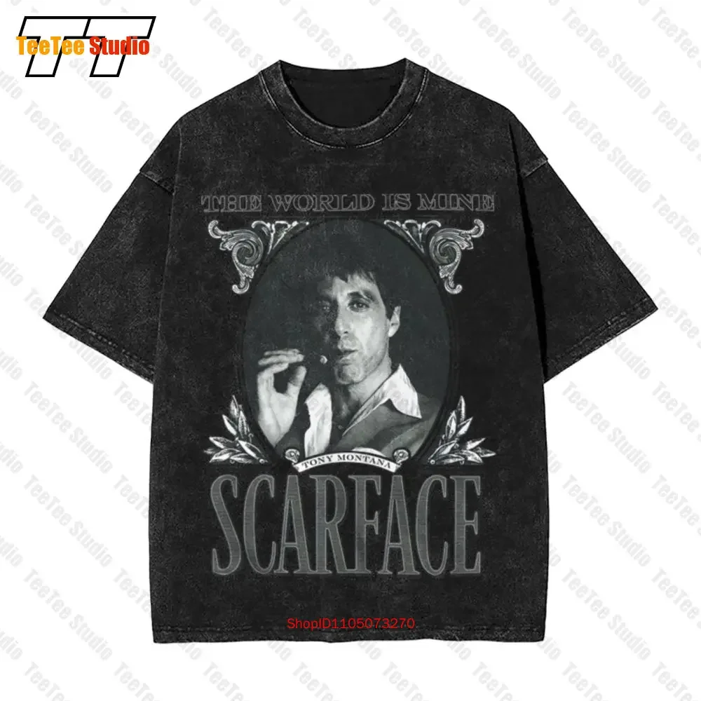 Scarface Tony Montana Dollar Face World Is Mine Vintage Oversized T-Shirt G5RB