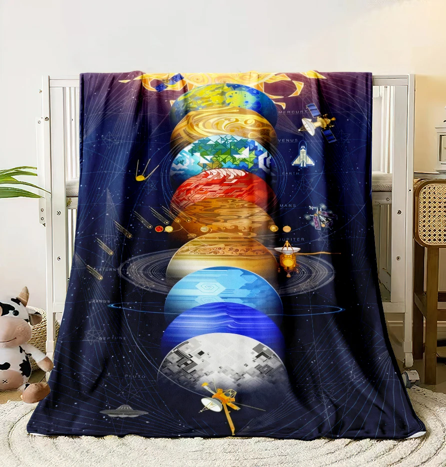 Cosmic Planets printed flannel blanket. Four seasons blanket for sofa,beds,living room,travel picnic blanket gifts