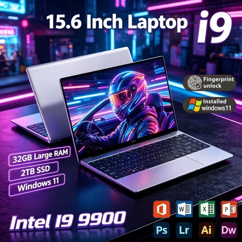 2026 15.6 Inch Practical Notebook Intel Core I9‑9900 32GB RAM 2TB SSD Windows 11 For Household Study Entertainment Office Gaming