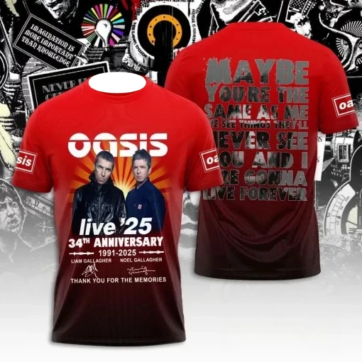 

Oasis 34th Anniversary 3D Clothing Collection Pays Tribute To Timeless Music Quick-dry Short-sleeved Men's and Women's T-shirts