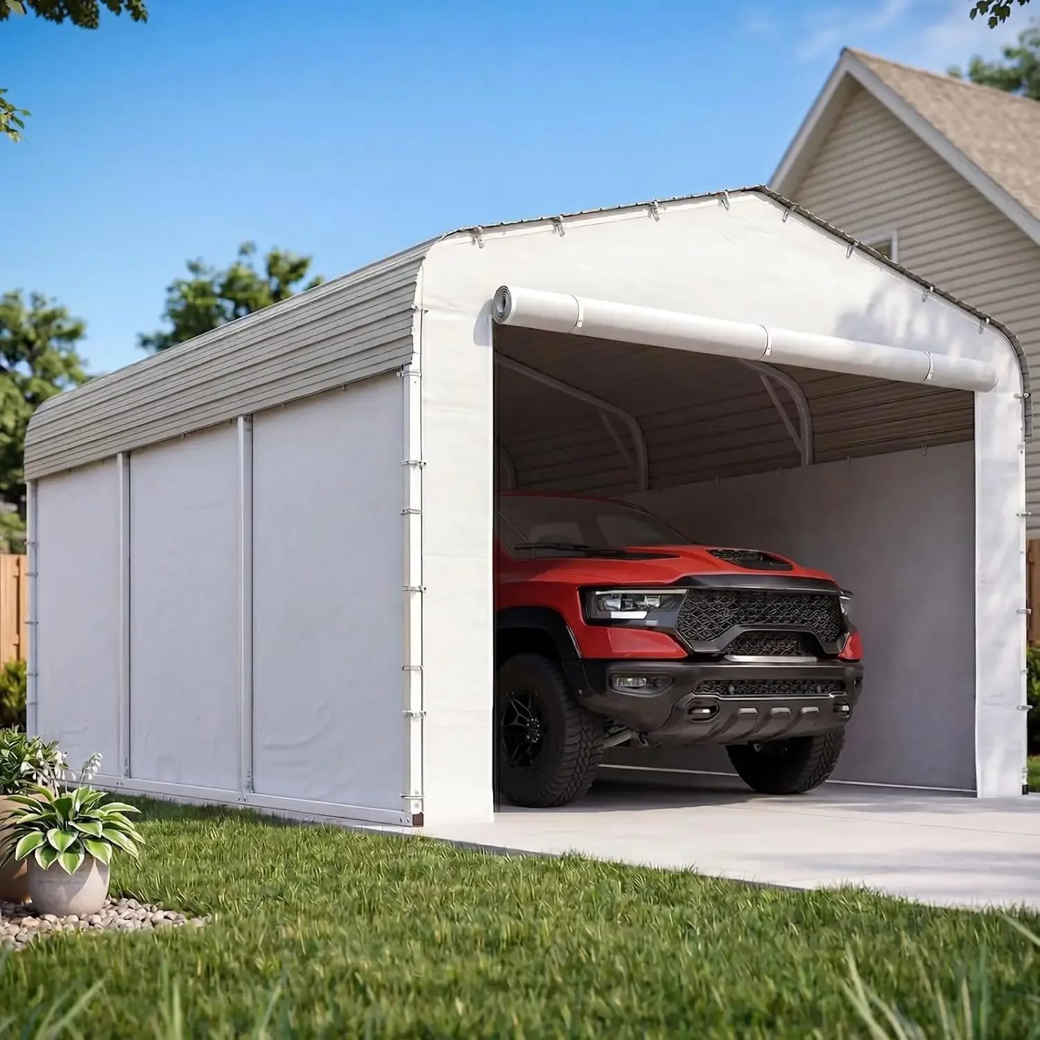 10x15 FT Heavy Duty Metal Carport with PE Sidewalls, Customized