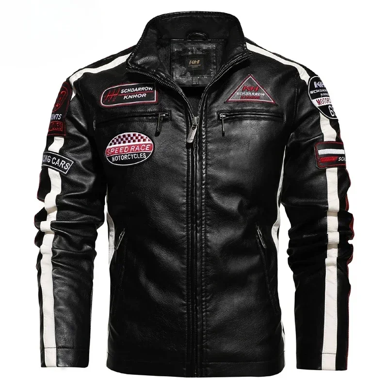 

Mens Motorcycle Racing Suit Leather Jacket Plus Fleece Europe and United States Style New Winter Cool and stylish 2024