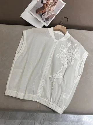 2024 Women's Clothing Embroidered zipper short-sleeved shirt jacket Spring Summer New No.55