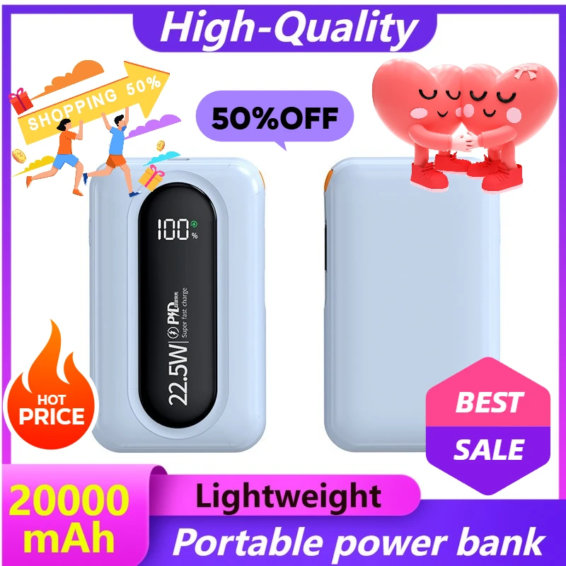 

Mini 10000mAh Digital Display Power Bank with Retractable Cable and Fast Charging Power Bank
