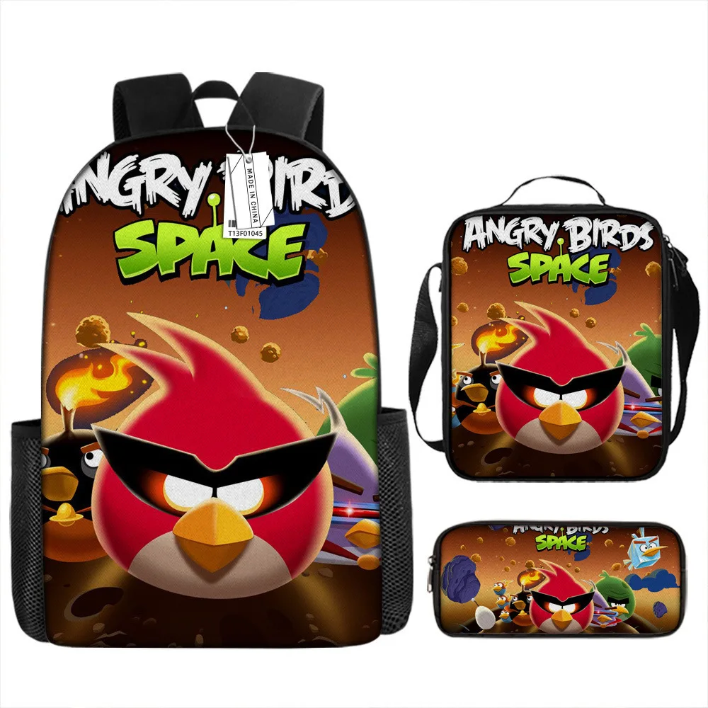 Luxury Novelty Peculiar Cool Angry Birds 3D Print 3pcs/Set pupil School Bags Laptop Daypack Backpack Lunch bag Pencil Case