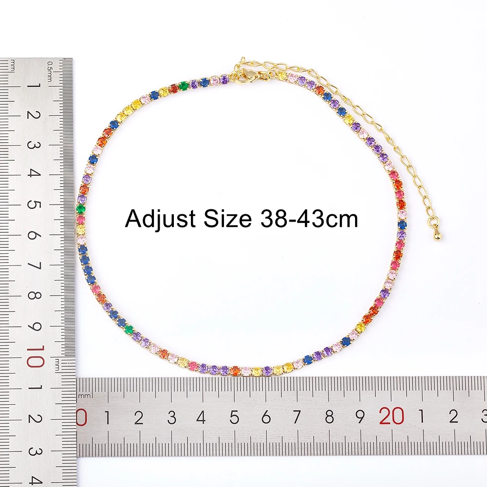 Nidin Fashion Luxury Tennis Chain Women Adjustable Link Necklace Crystal Zircon 7 Colors Choker Gothic Jewelry Gift Gold Plated