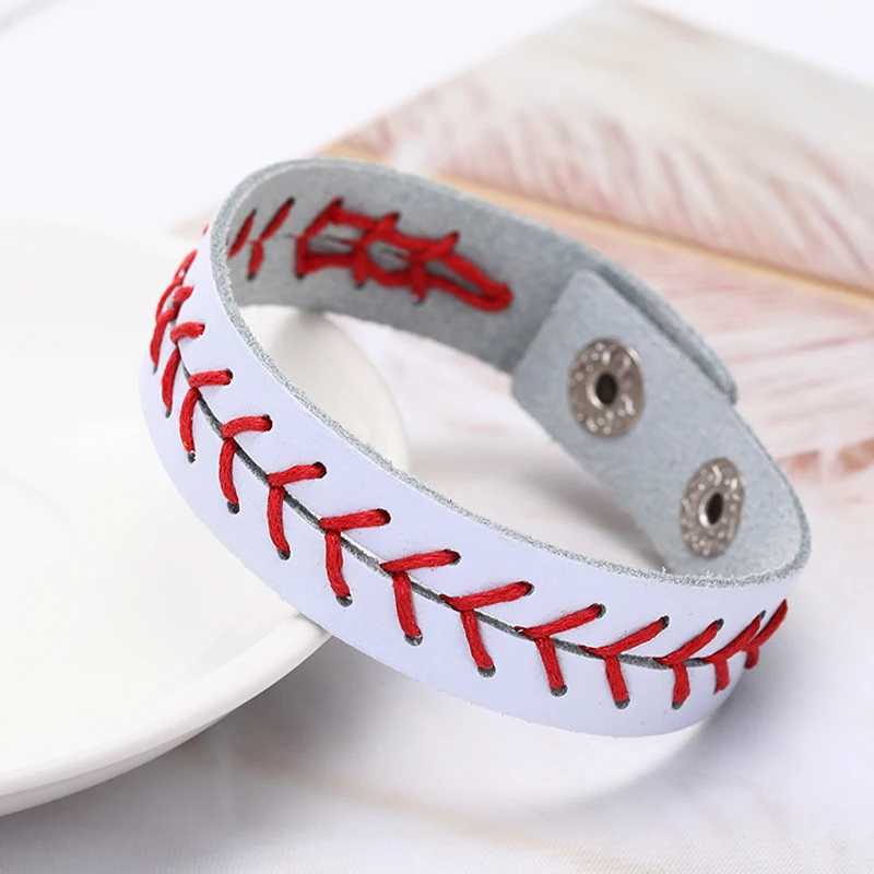 1 or 3 pcs Genuine Leather Baseball Bracelet Wristbands Baseball Gifts for Boy Men Women Girl Players Sports Team