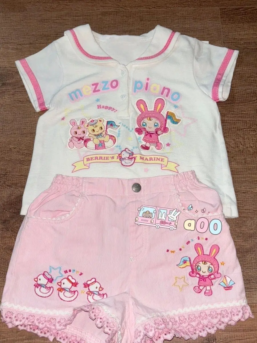 Cute Embroidered Pure Cotton ort Sve Children's Top Navy Collar Girl's Clothing Summer Fun Kids' T-irt Mezzopiano Repl...