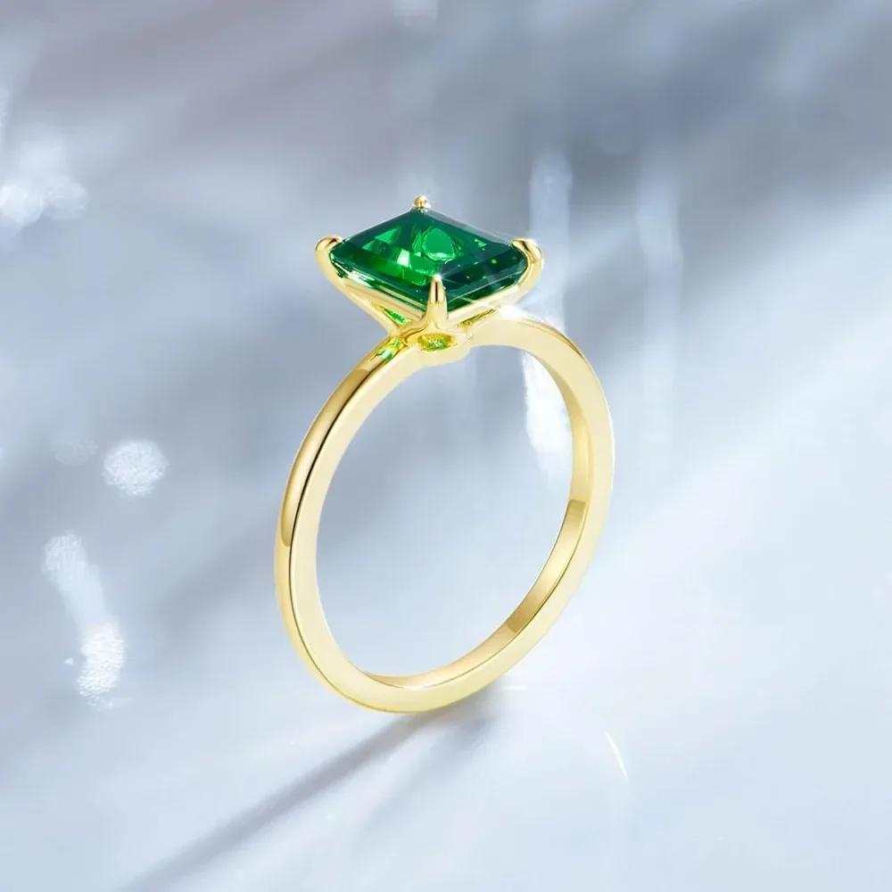 女性のためのMonkton-925スターリングシルバーの婚約リング、3カラットのソリティア、作成されたグリーンエメラルド、ウェディングバンド、約束のジュエリー、100%