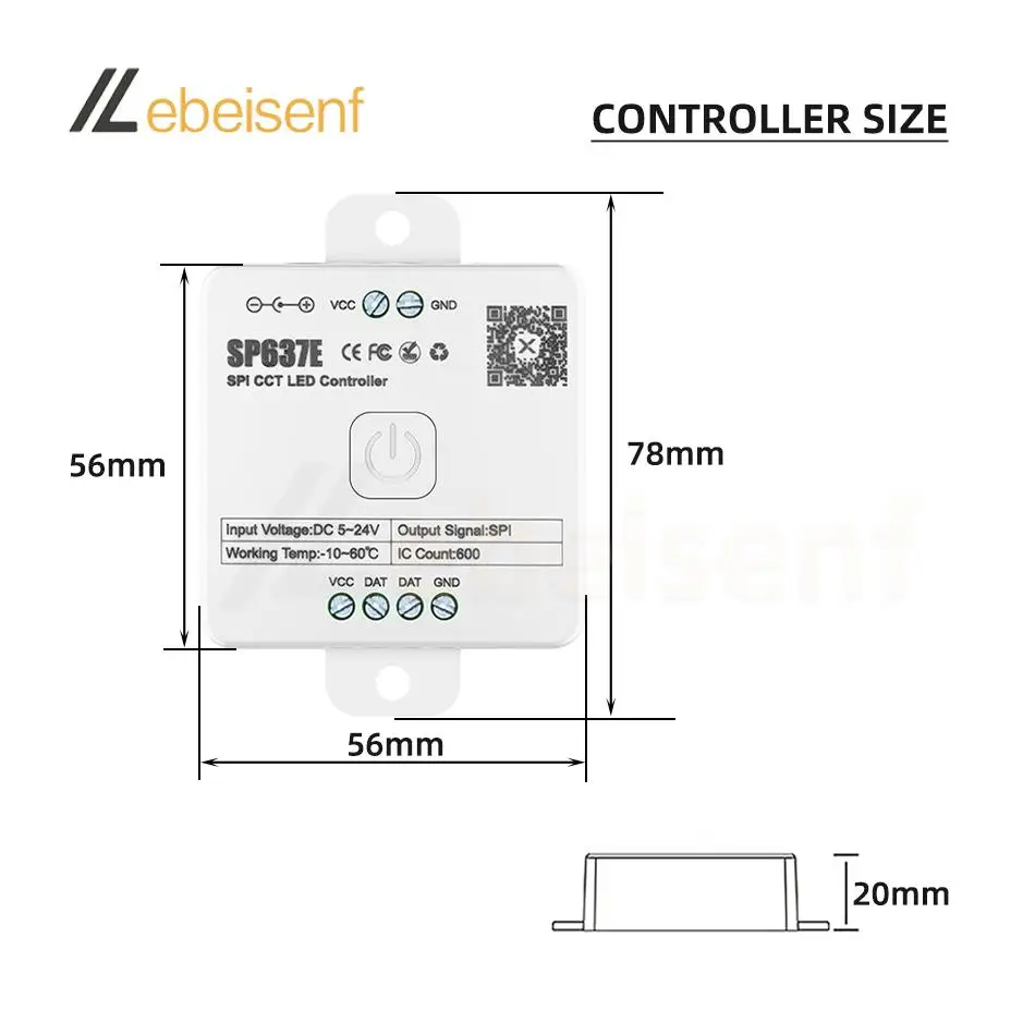 Smart SP637E SPI LED Controller DC 5V 12V 24V 600ICs indirizzabile Pixel Bluetooth Music Dimmer 2.4G RF pannello remoto Touch a 4 Zone