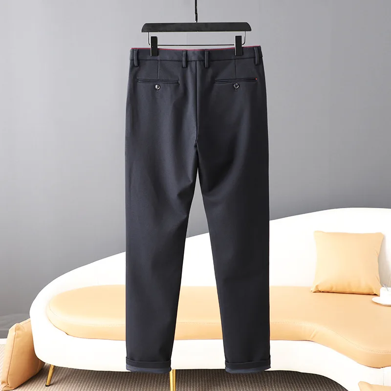 High End Men Winter Fall Business Casual Large Size Straight Pants Solid Color Premium Thicken Drape Suit Vintage Basic Trousers