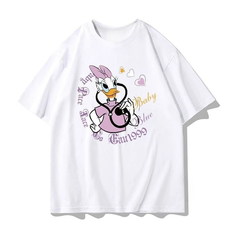 

25 Disney Donald Duck Daisy Short Sleeve T-shirt for Men and Women Summer Half Sleeve Loose Surrounding Clothes Couple's T-shirt