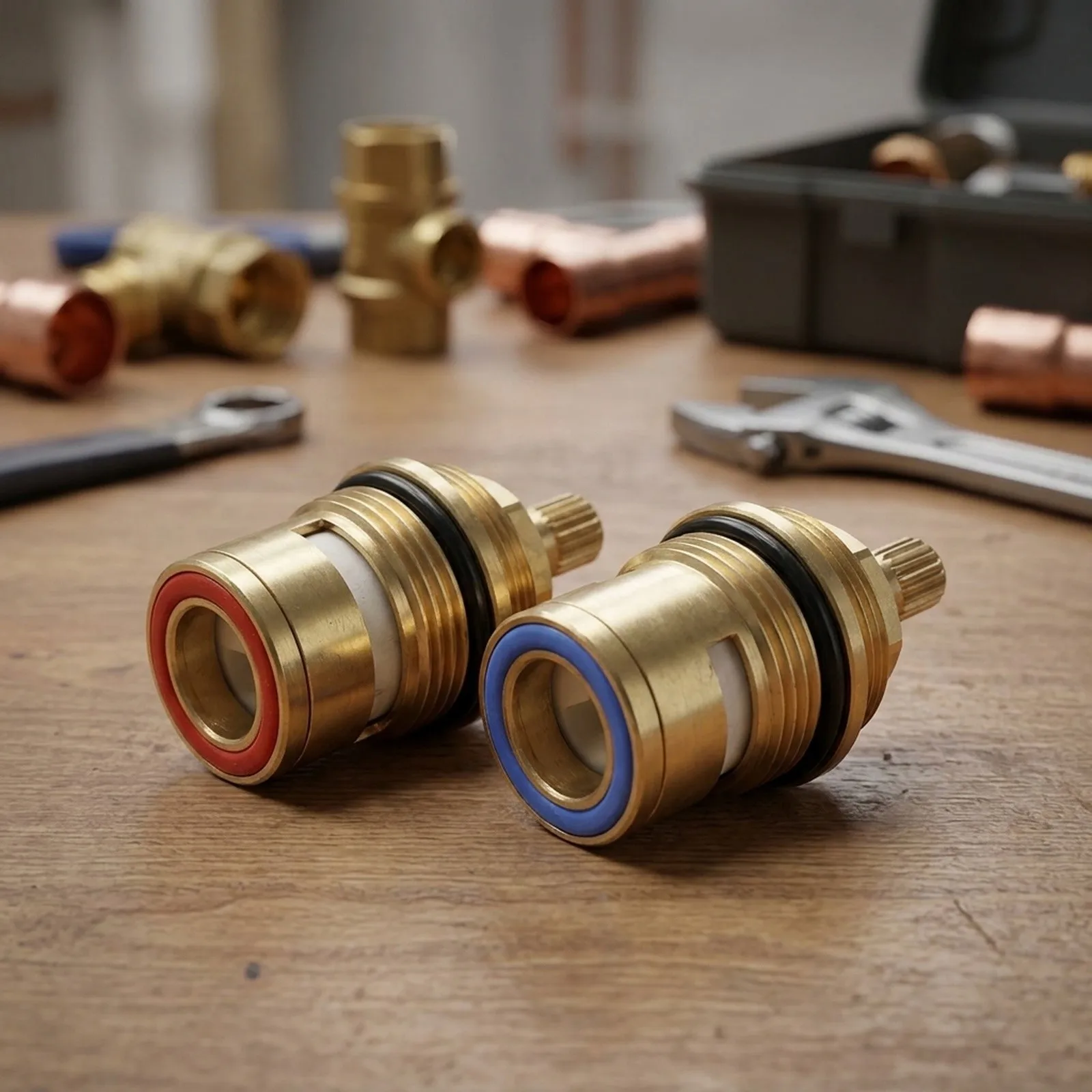 2 Piece Disc Cartridge Kit for 3/4 Inch Mixing Faucets with Solid Brass Body and Dual Core Hot Cold Compatibility