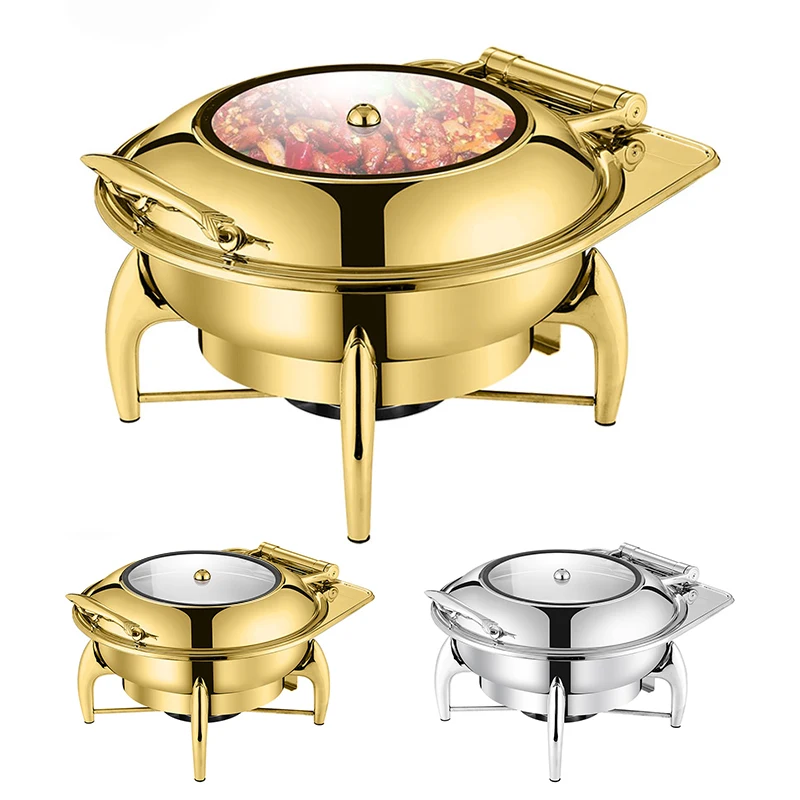 

Wholesale Catering Equipment Round Chefing Dish Stainless Steel 201 Food Warmers Buffet Chafing Dish