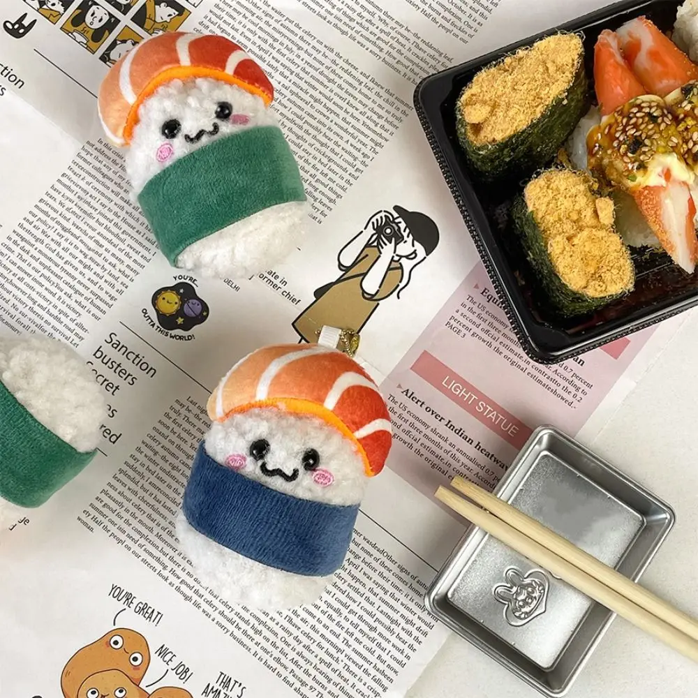 Funny Kawaii Salmon Keychain Plush Stuffed Cartoon Sushi Bag Pendant Soft Japanese Style Rice Plush Keyring Backpack Decor