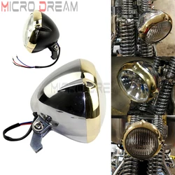 Low Vintage Eared Brass 7inch Headlight For Harley XS 650 Bobber Chopper  Custome Honda Scrambler Universal Headlamp Retro Light