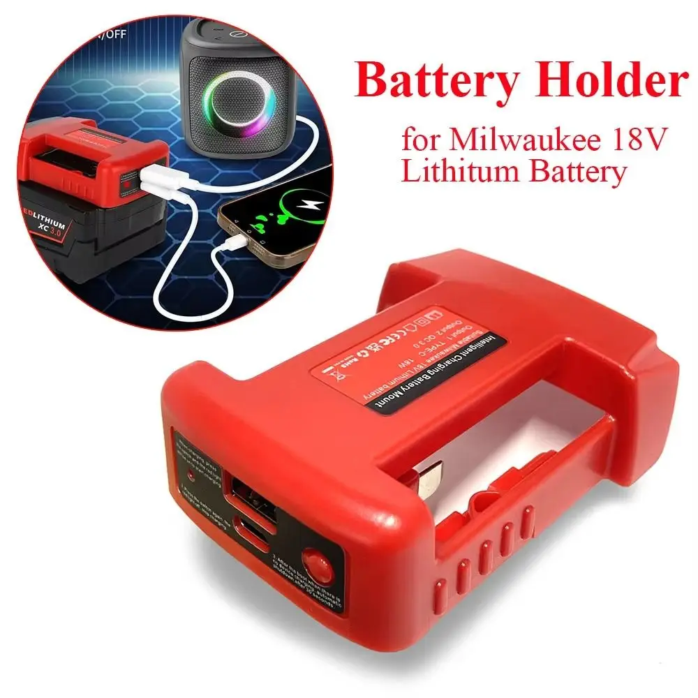 

Fast Charging Battery Adapter Battery Case Portable Power Charger with Type-C Battery Holder for Milwaukee 18V Lithium Battery