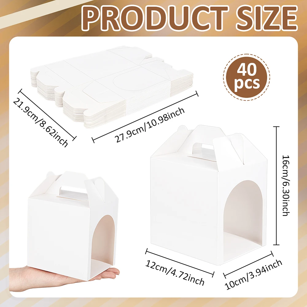 40Pc Adopt Dog Party Favor Boxes 4.7x3.9x6.3 Inch Foldable Gift Boxes with Handle Bulk for Puppy Pet Adoption DIY Crafting White