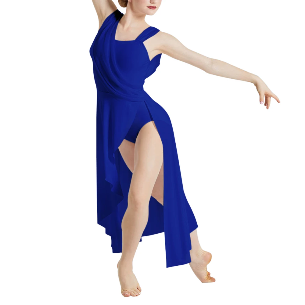 Vestido longo assimétrico para dança de salão, saia moderna de dança lírica para mulheres, traje de bailarina para meninas