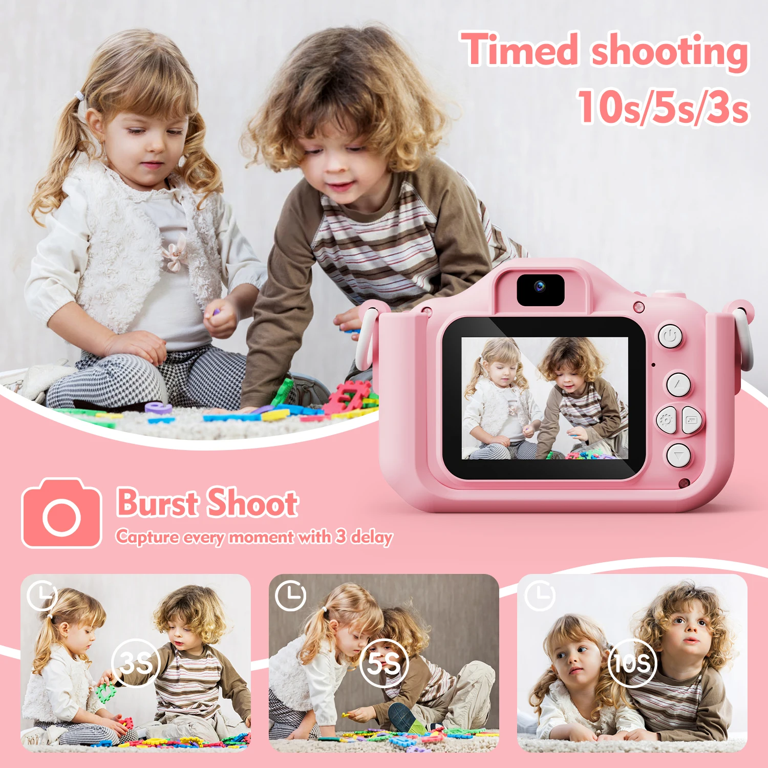 Kindercamera Meisjes Selfie Camera 1080HD Videofotografie Digitale camera voor kinderen met siliconen hoesje Speelgoedcamera Verjaardagscadeaus
