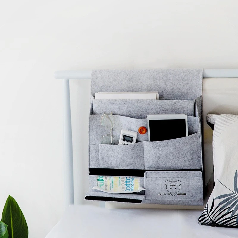Felt Hair Scissors Bag Bedside Organizer Hanging Storage Pouch for Phone Tablet Remote Cable Tissue Wall Mount Caddy Holder