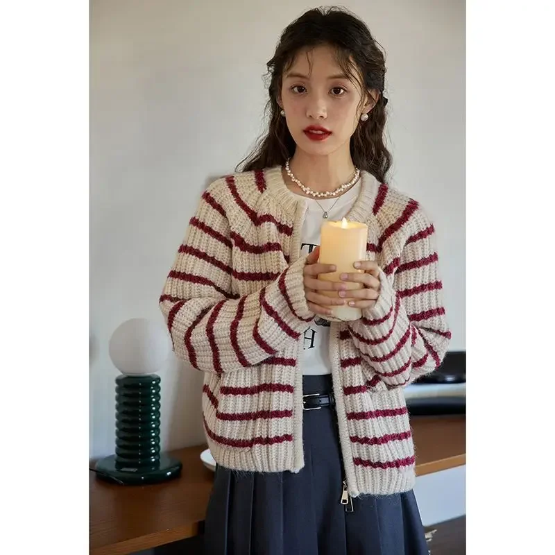 New American Vintage Women Sweaters Knitted Cardigans Korean Fashion Y2k Clothing Zip Tops Spring Autumn Jackets Oversized Coats
