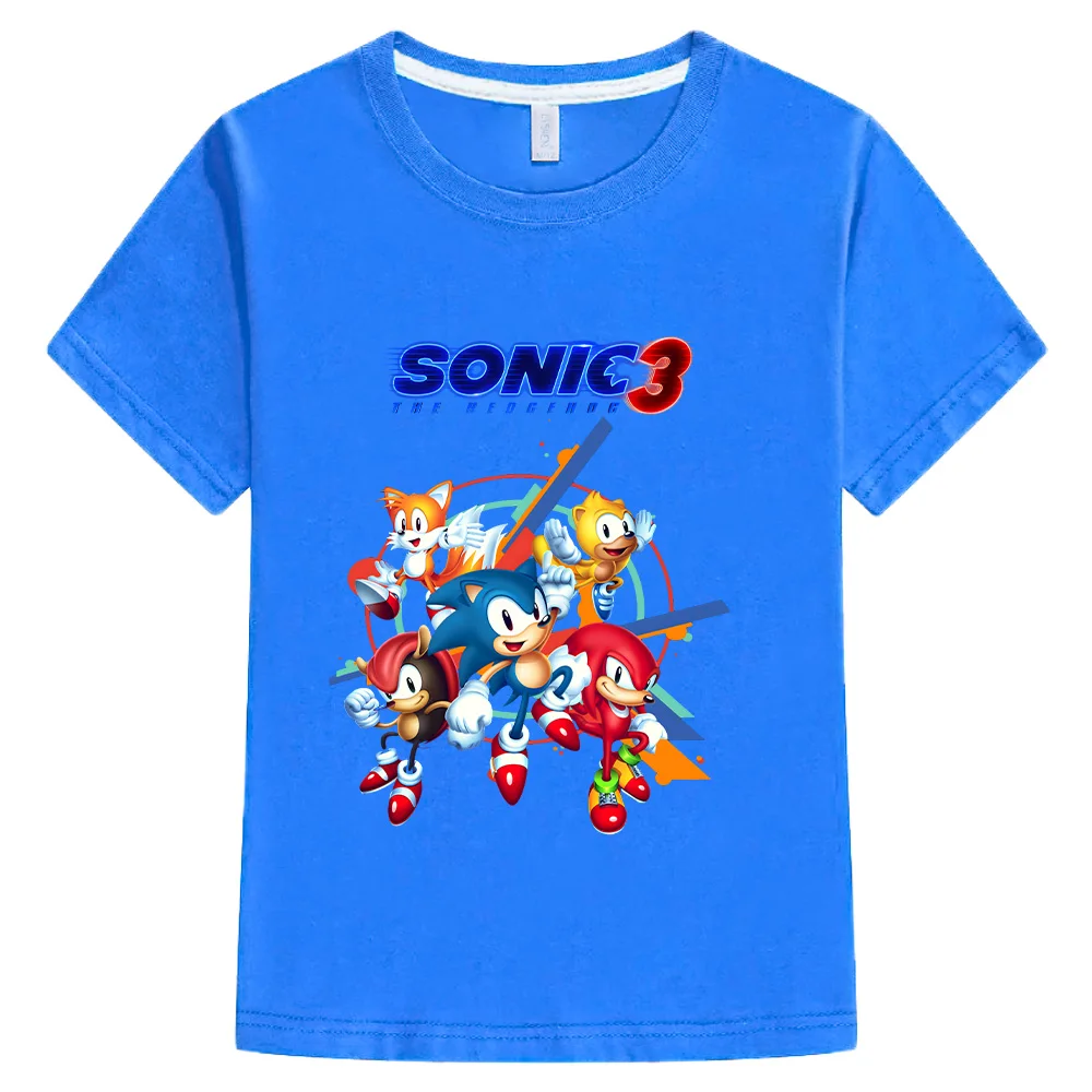 Funny Sonic The Hedgehog 3 T-Shirt Kids Cotton Breathable Clothes New Versatile Children Tee Fashion Boys Girls Short Sleeve Top