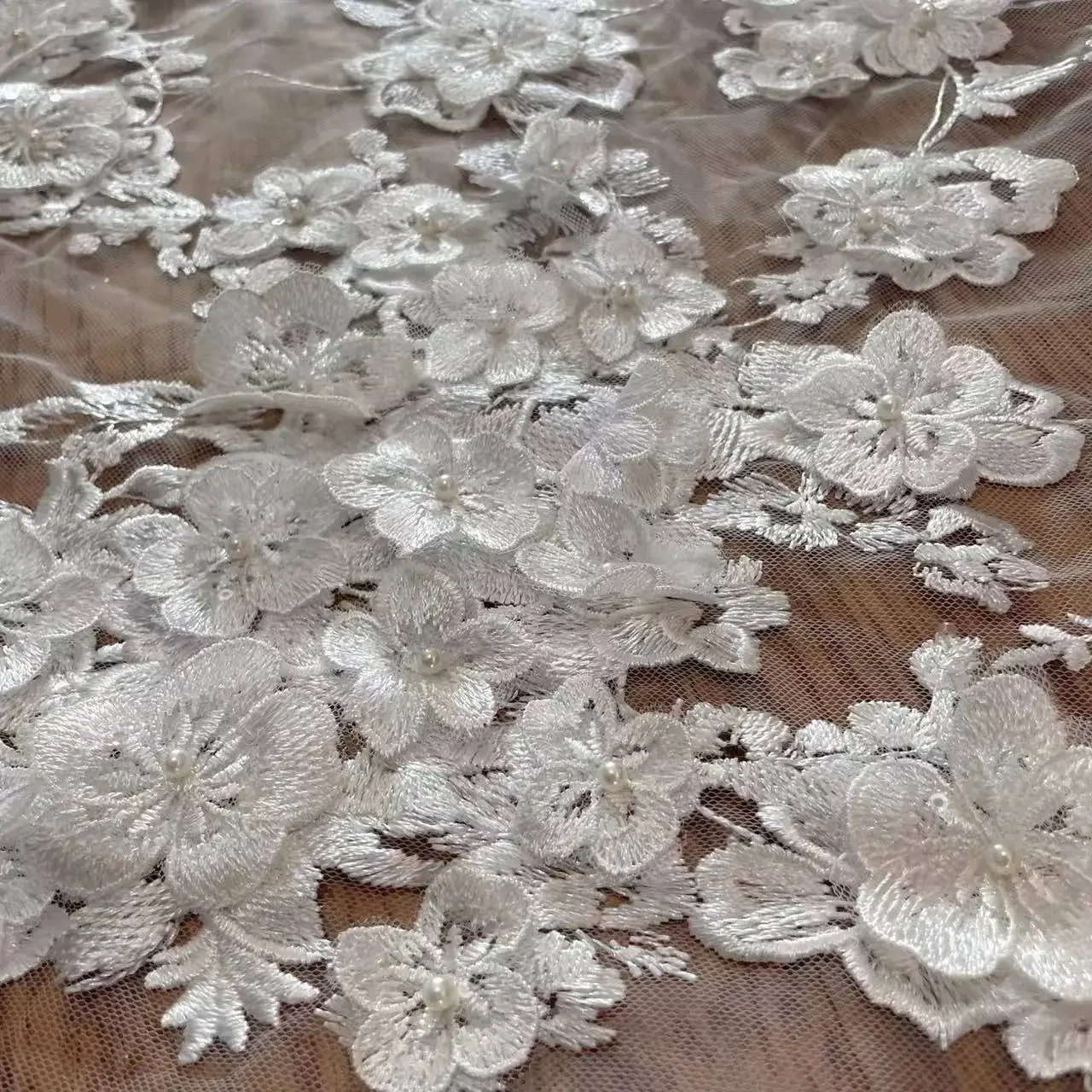 3D زين مطرز نسيج الدانتيل الزفاف. اليدوية DIY ضوء العاج ديكور الزفاف النسيج خلفية الديكور الملحقات #4