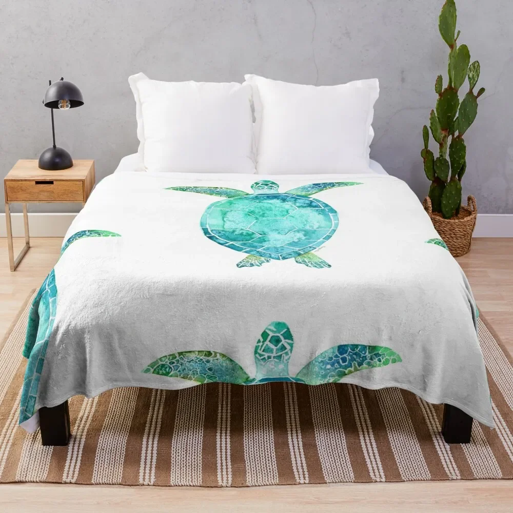 

Blue Turtle, turtle art, ocean turtle swiming Throw Blanket Wrinkle Resistant Lightweight Blanket