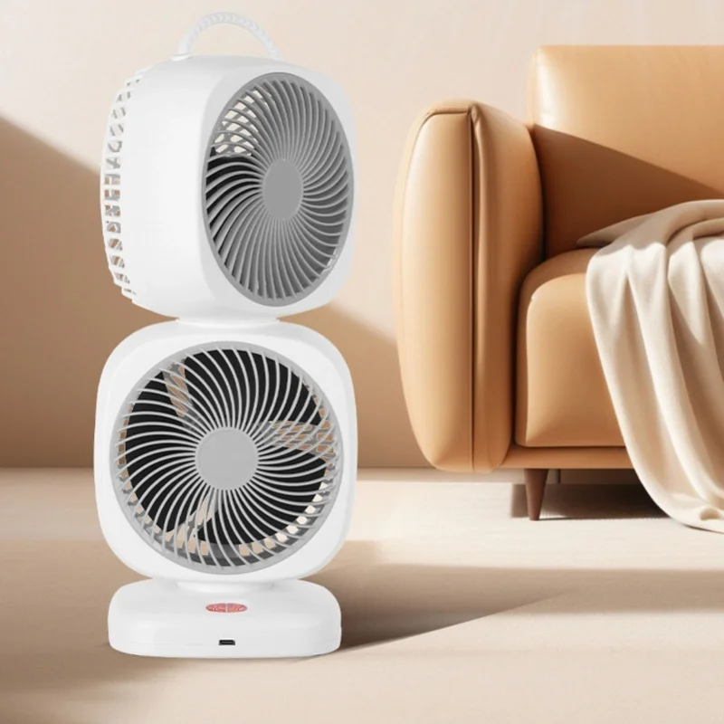 

Двухслойный башенный вентилятор, 5-скоростной перезаряжаемый портативный маленький осциллирующий настольный вентилятор для дома, кемпинга, офиса, серый