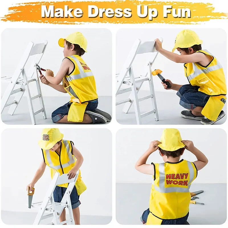 Kids tool set pretend play toddler tool toys with construction backpack costume boy girl Halloween birthday dress up party