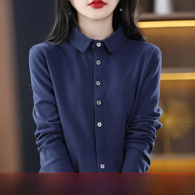 

Thiened Pure Color Brued женский свободный топ для похудения с воротником, модная профессиональная внутренняя одежда, многослойная одежда irt