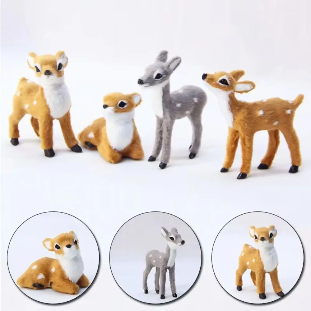 Vivid Artificial Fur PVC Imitation Sika Deer Grey Brown Mini Style Artificial Deer Reindeer Fairy Garden Miniatures Home Decor