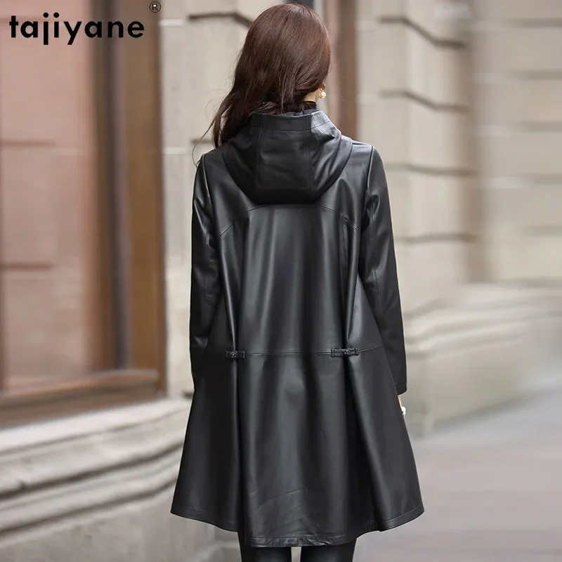 Tajiyane Real Sheepskin Leather Jacket for Women Hooded High Quality Genuine Leather Jackets Mid-length Loose Coat Chaquetas