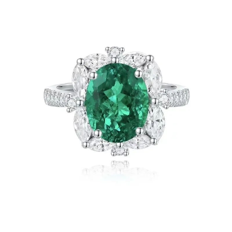 

RUIF 2023 Luxury S925 Silver Oval Shape 2.32ct Lab Grown Emerald Simulated Diamond Ring for Women Anniversary Jewelry