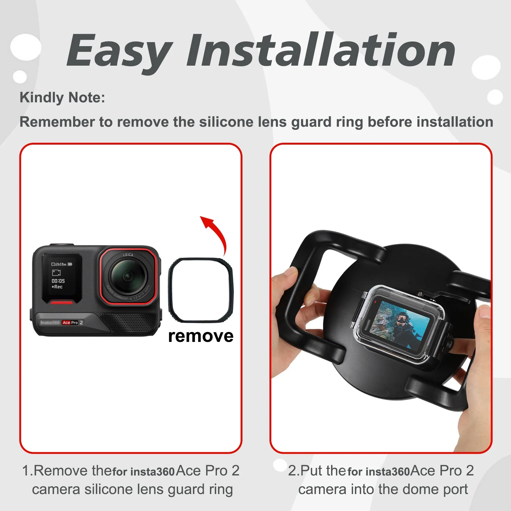 Underwater Dome Port for Insta360 Ace Pro 2 Camera,Anti- Scratch, Well-Designed Hatch Closure System,Waterproof up to 30M/98.4FT