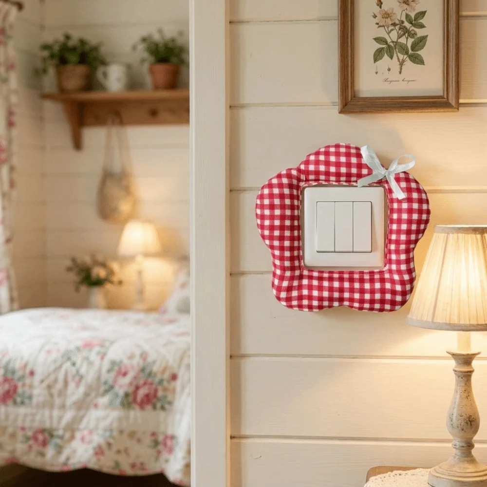 Soft Plaid Fabric Switch Cover Lightweight Flexible Structure Flower Switch Cover Waterproof Creative Design Socket Guard