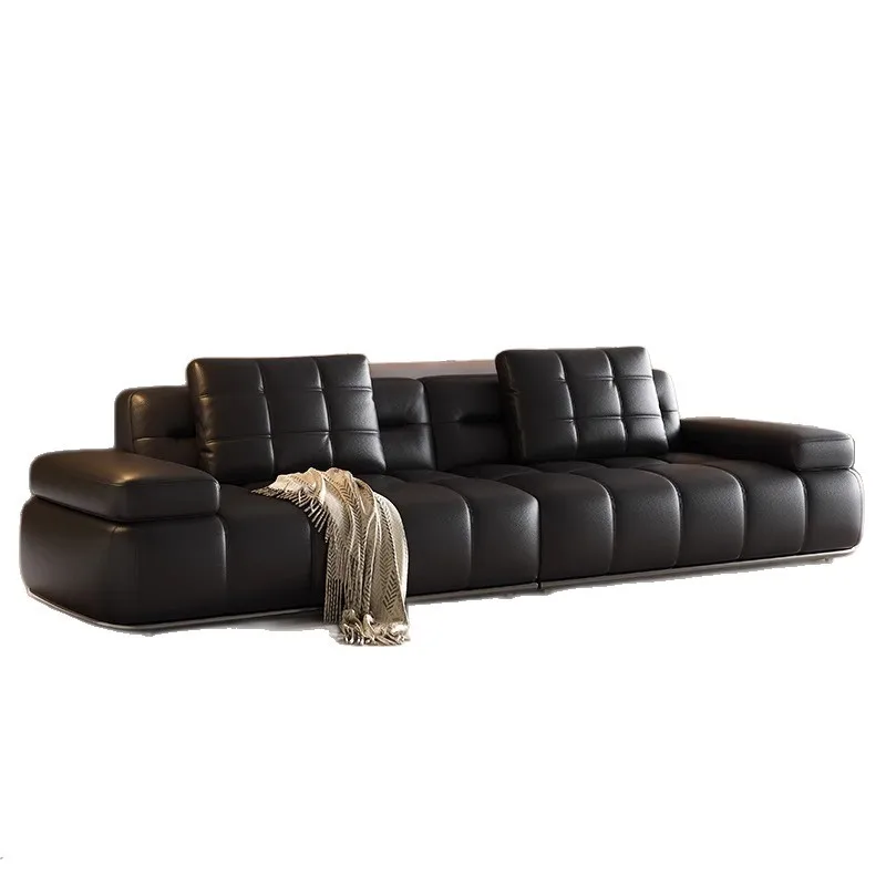 

Italian minimalist, sofa leather, living room straight row leather sofa
