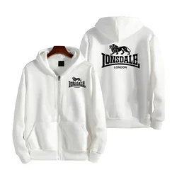 LONSDALE-Sudadera con capucha y cremallera Diagonal para hombre, suéter con estampado de lana de alta calidad, estilo informal, novedad de otoño, 2022